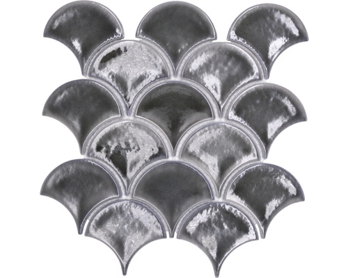 Mozaïek schelp FS IC7 Fächer Ice Crackle dark grey 25,9x27,3cm Visschub mozaïektegel