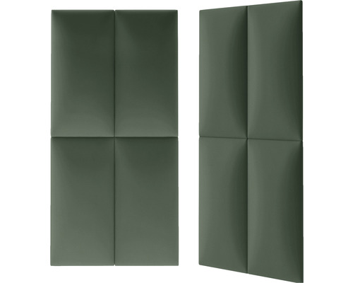 Twee geluidsabsorberende wandpanelen, bestaande uit vier vierkante delen