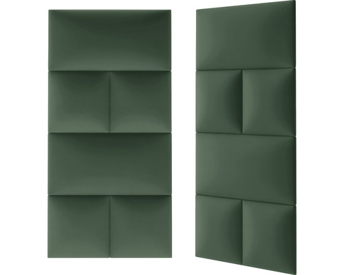 Twee groene akoestische panelen met rechthoekige elementen