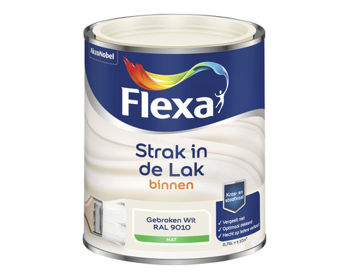 FLEXA Strak in de lak binnenlak mat RAL 9010 750 ml Flexa lak voor binnen, Gebroken Wit RAL 9010