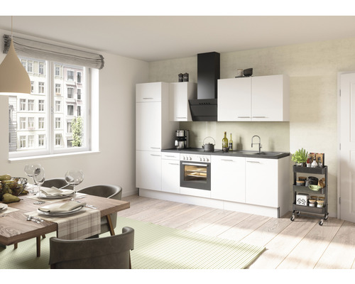 OPTIFIT Keukenblok met apparatuur Bengt932 wit mat 270x60 cm Lichte keuken met eethoek en moderne meubels.