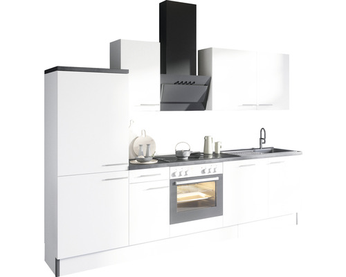 Keukenblok met spoelbak, kookplaat, oven, afzuigkap en kasten