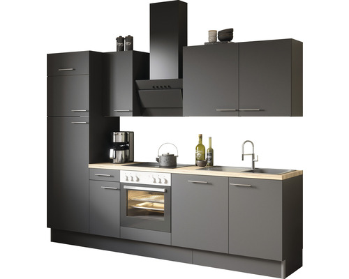 OPTIFIT Keukenblok met apparatuur Ingvar420 antraciet mat 270x60 cm Complete keuken met elektrische apparaten, spoelbak en afzuigkap