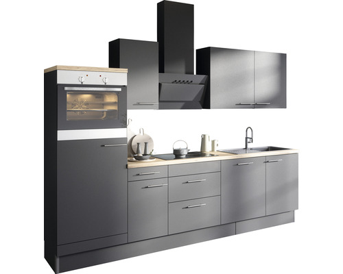 OPTIFIT Keukenblok met apparatuur Ingvar420 antraciet mat 270x60 cm Complete keuken met inbouwoven, afzuigkap en spoelbak