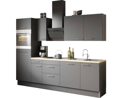 OPTIFIT Keukenblok met apparatuur Ingvar420 antraciet mat 270x60 cm Grijze inbouwkeuken met elektrische apparaten, spoelbak en werkblad