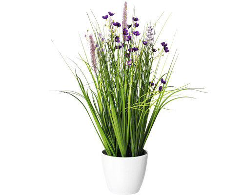 Kunstplant Bloeiend gras mix pot in pot H 46 cm