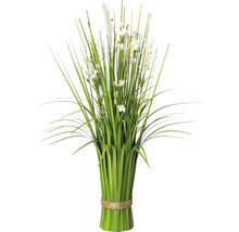 Kunstmatig grassenbundel met witte bloemen en jute touw