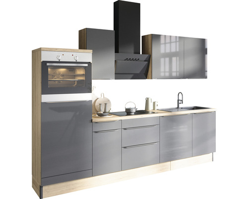 OPTIFIT Keukenblok met apparatuur Linus984 antraciet mat 270x60 cm Moderne keuken met inbouwoven, afzuigkap en spoelbak