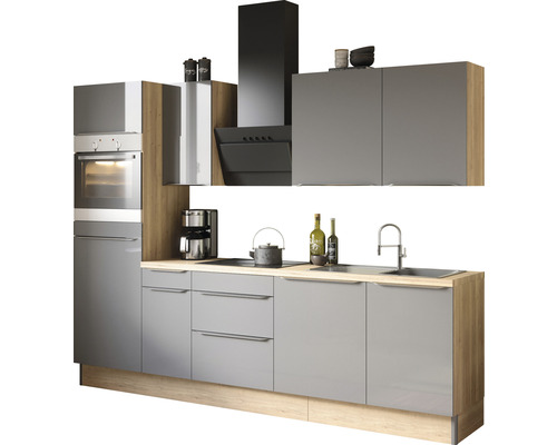 OPTIFIT Keukenblok met apparatuur Linus984 antraciet mat 270x60 cm Keuken met spoelbak, fornuis, afzuigkap en kasten