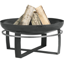 Vuurschaal met hout op een metalen frame