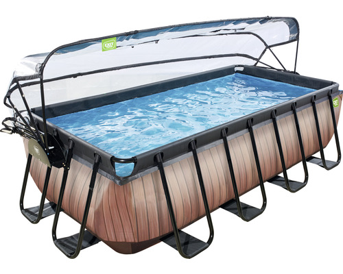 Rechthoekig frame zwembad met houtlook en overkapping