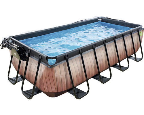 EXIT Wood zwembad met overkapping en zandfilterpomp - bruin 400 x 200 x 100 cm