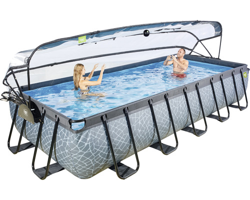 Rechthoekig frame zwembad met overkapping en patroon