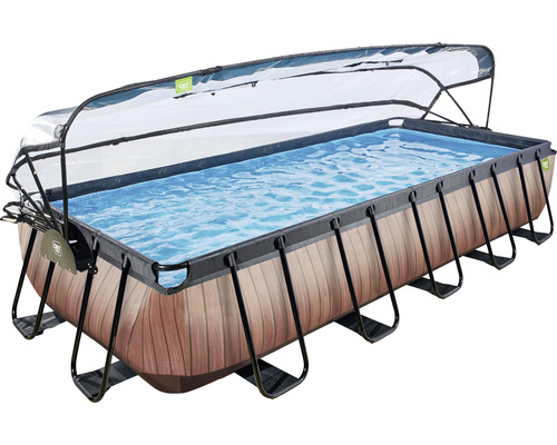 Rechthoekig frame zwembad met houtlook en afdekking