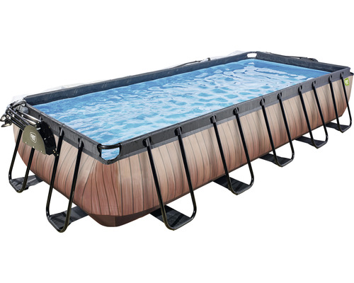 EXIT Wood zwembad met overkapping en zandfilter- en warmtepomp - bruin 540 x 250 x 100 cm