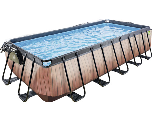 EXIT Wood zwembad met overkapping en zandfilter- en warmtepomp - bruin 540 x 250 x 122 cm