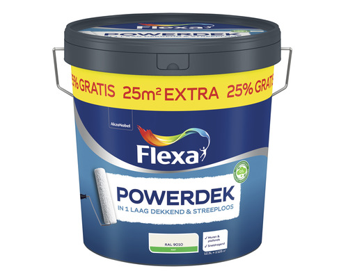 FLEXA Powerdek muren & plafonds wit RAL 9010 10 l + 25%