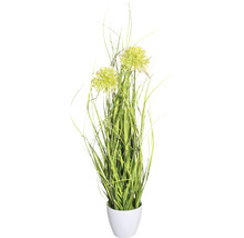 Kunstplant in pot met groene grassen en lichte bloemen
