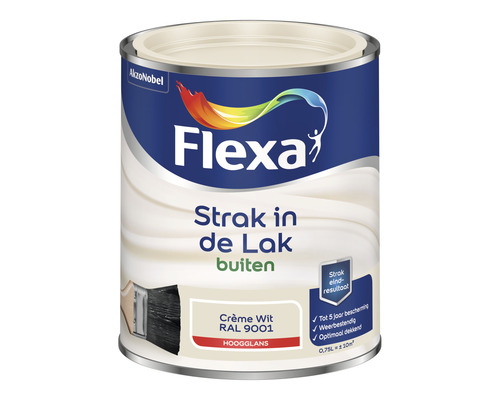 FLEXA Strak in de lak buitenlak hoogglans RAL 9001 750 ml Flexa lakverf voor buiten, kleur Crème Wit RAL 9001, hoogglans, 0,75 liter