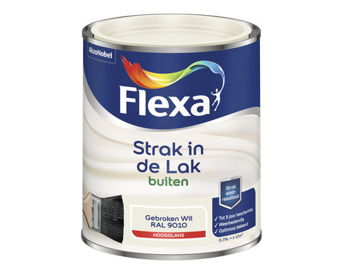 FLEXA Strak in de lak buitenlak hoogglans RAL 9010 750 ml Flexa lak voor buiten, gebroken wit RAL 9010