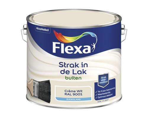 FLEXA Strak in de lak buitenlak zijdeglans RAL 9001 2,5 l Flexa lakverf voor buiten, kleur Crème Wit RAL 9001