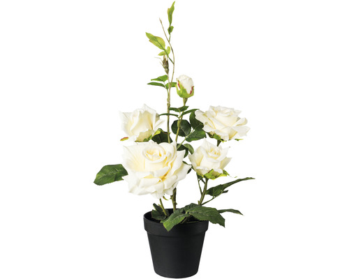 Kunstbloem roos in zwarte pot