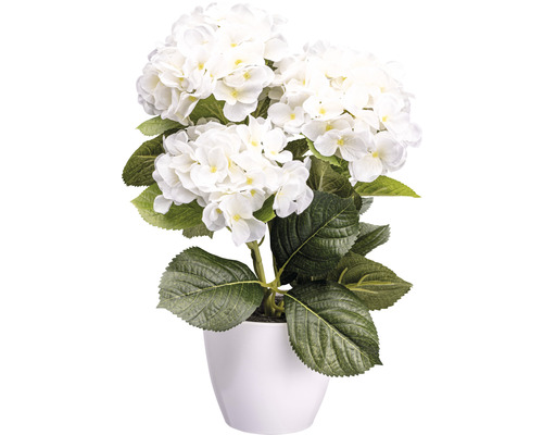 Kunstplant Hortensia wit in pot H 32 cm