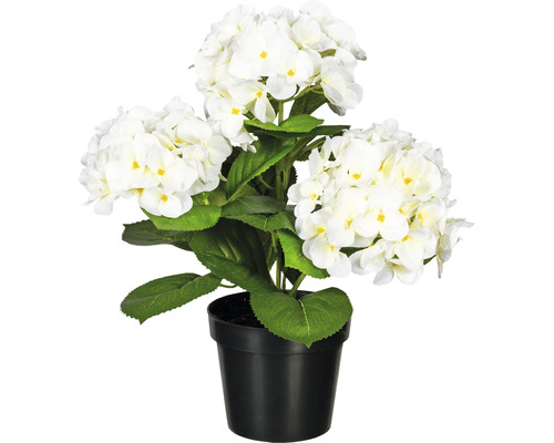 Kunstplant Hortensia wit in pot H 32 cm