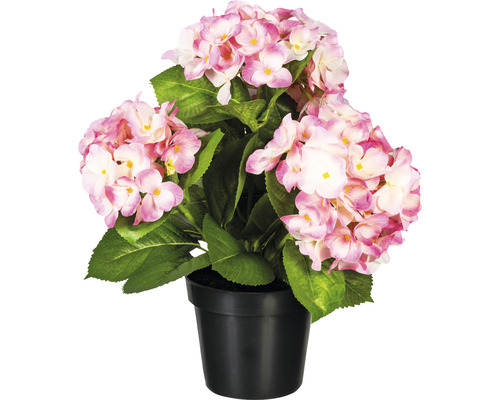 Kunstplant Hortensia roze in pot H 32 cm