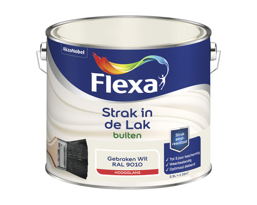 FLEXA Strak in de lak buitenlak hoogglans RAL 9010 2,5 l Flexa lakverf voor buiten in Gebroken Wit RAL 9010