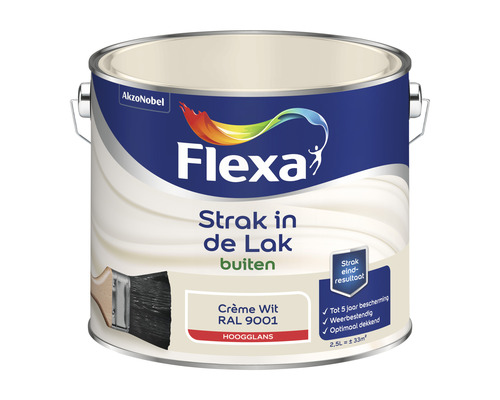 FLEXA Strak in de lak buitenlak hoogglans RAL 9001 2,5 l Flexa buitenlak, crèmewit, RAL 9001