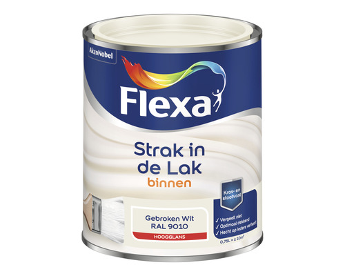 FLEXA Strak in de lak binnenlak hoogglans RAL 9010 750 ml Flexa lakverf voor binnen in Gebroken Wit RAL 9010