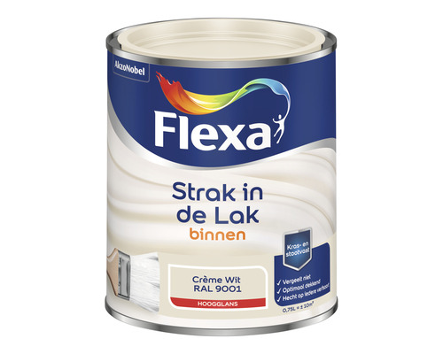 FLEXA Strak in de lak binnenlak hoogglans RAL 9001 750 ml Flexa lakverf voor binnen, kleur Crème Wit RAL 9001