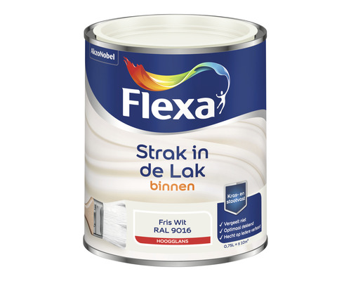 FLEXA Strak in de lak binnenlak hoogglans RAL 9016 750 ml Flexa lakverf voor binnen, kleur Fris Wit RAL 9016