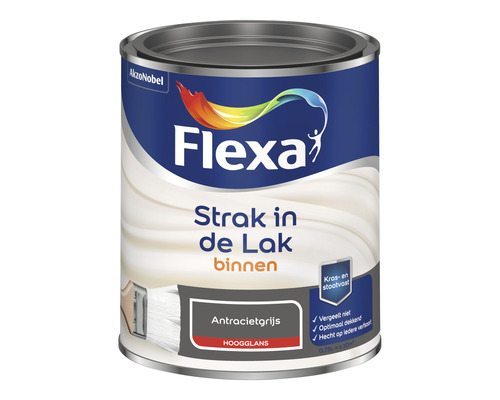 FLEXA Strak in de lak binnenlak hoogglans antracietgrijs 750 ml Flexa lakverf voor binnen, antracietgrijs, hoogglans, 0,75 liter blik