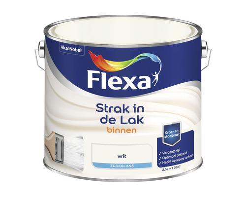 FLEXA Strak in de lak binnenlak zijdeglans wit 2,5 l Flexa lakverf voor binnen, wit, zijdeglans, 2,5 liter