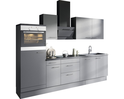 OPTIFIT Keukenblok met apparatuur Mats825 basaltgrijs mat 270x60 cm Moderne keuken met ingebouwde oven, afzuigkap, gootsteen en werkblad