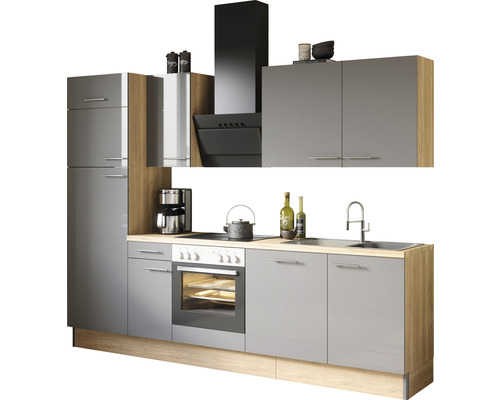 OPTIFIT Keukenblok met apparatuur Jonte984 antraciet mat 270x60 cm Complete keuken met spoelbak, fornuis, afzuigkap en koelkast