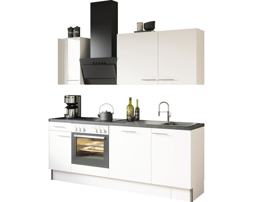 OPTIFIT Keukenblok met apparatuur Rurik986 wit mat 210x60 cm Keukenblok met kasten, gootsteen, fornuis en afzuigkap
