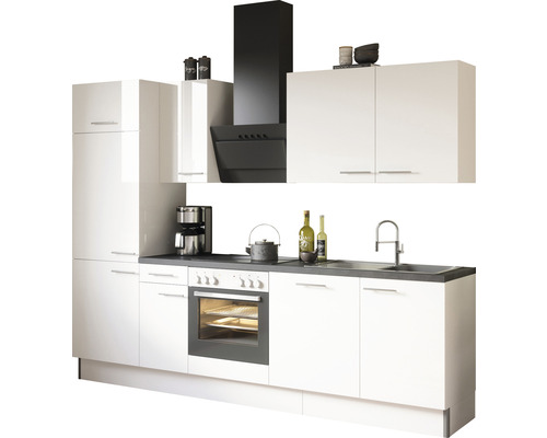OPTIFIT Keukenblok met apparatuur Rurik986 wit mat 270x60 cm Complete keuken met kasten, spoelbak, fornuis en afzuigkap