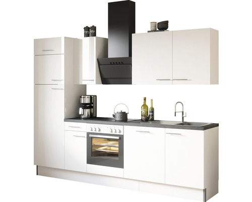 OPTIFIT Keukenblok met apparatuur Rurik986 wit mat 270x60 cm Keuken met bovenkasten, spoelbak, fornuis en afzuigkap