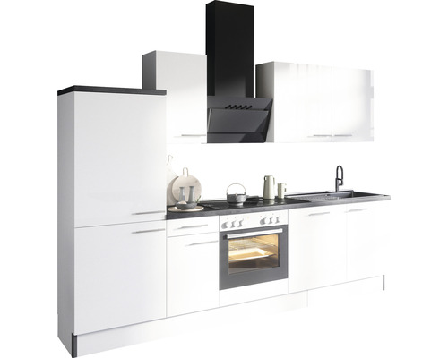 OPTIFIT Keukenblok met apparatuur Rurik986 wit mat 270x60 cm Moderne inbouwkeuken met witte kasten en afzuigkap