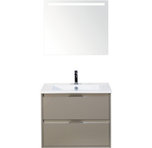Badkamer wastafelmeubel met twee laden, wastafel en verlichte spiegel