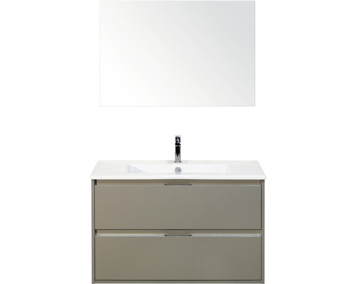 SANOX Badkamermeubelset Porto met spiegel en wastafel 91 cm cubanit grey Badkamer wastafelonderkast met twee laden, wastafel en spiegel