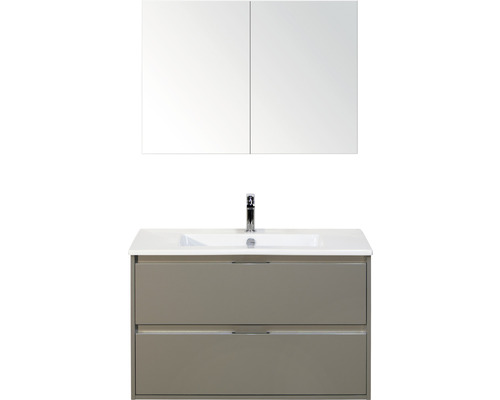 SANOX Badkamermeubelset Porto met spiegelkast en wastafel 91 cm cubanit grey Wastafelonderkast met twee laden, wastafel en spiegelkast voor de badkamer