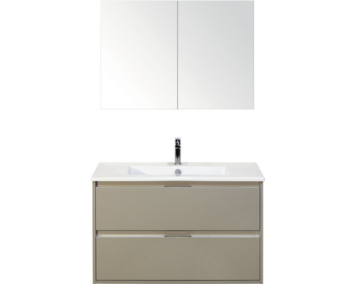 SANOX Badkamermeubelset Porto met spiegelkast en wastafel 91 cm kiezelgrijs Badkamermeubelset met wastafelonderkast, wastafel en spiegelkast