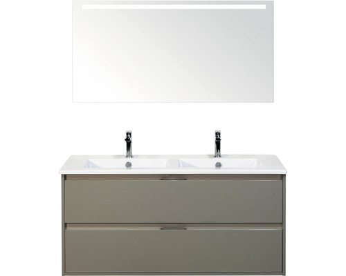 Badkamermeubelset Porto 120 cm 2 laden keramische wastafel incl. spiegel met verlichting cubanit grey