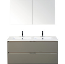 Wastafelcombinatie met twee wastafels, onderkast met twee laden en spiegelkast