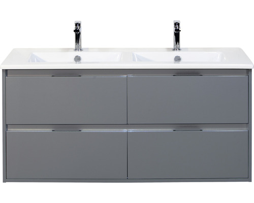 SANOX Badkamermeubelset Porto met dubbele keramische wastafel 121 cm ice green Grijze wastafelonderkast met dubbele wasbak en vier lades
