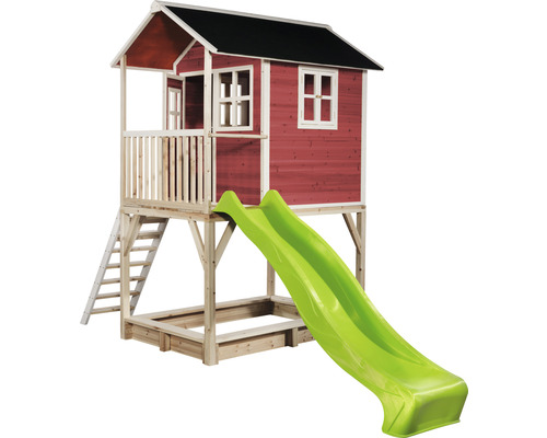 Speelhuis met glijbaan en zandbak van hout